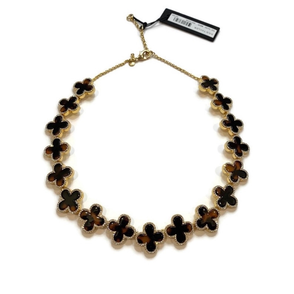 Ann Taylor Gold Tortoiseshell Clover Statement Necklace